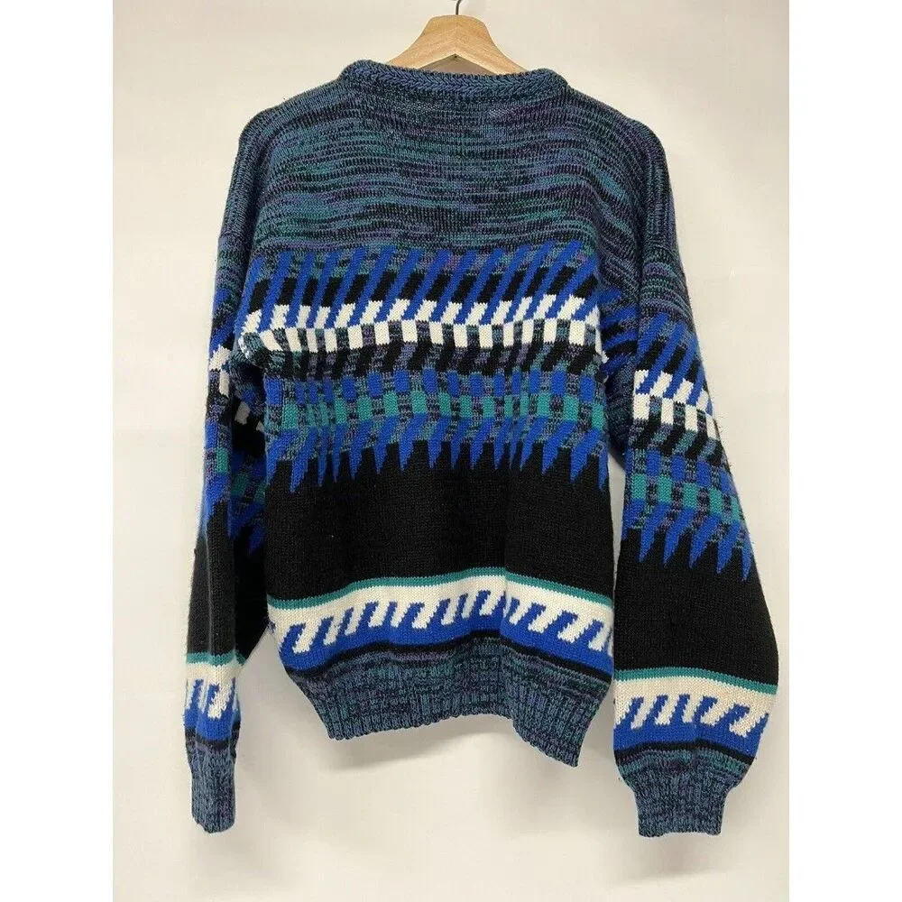 Bandit Urban XL Vintage Sweater Blue White Geometric 90’s Y2K